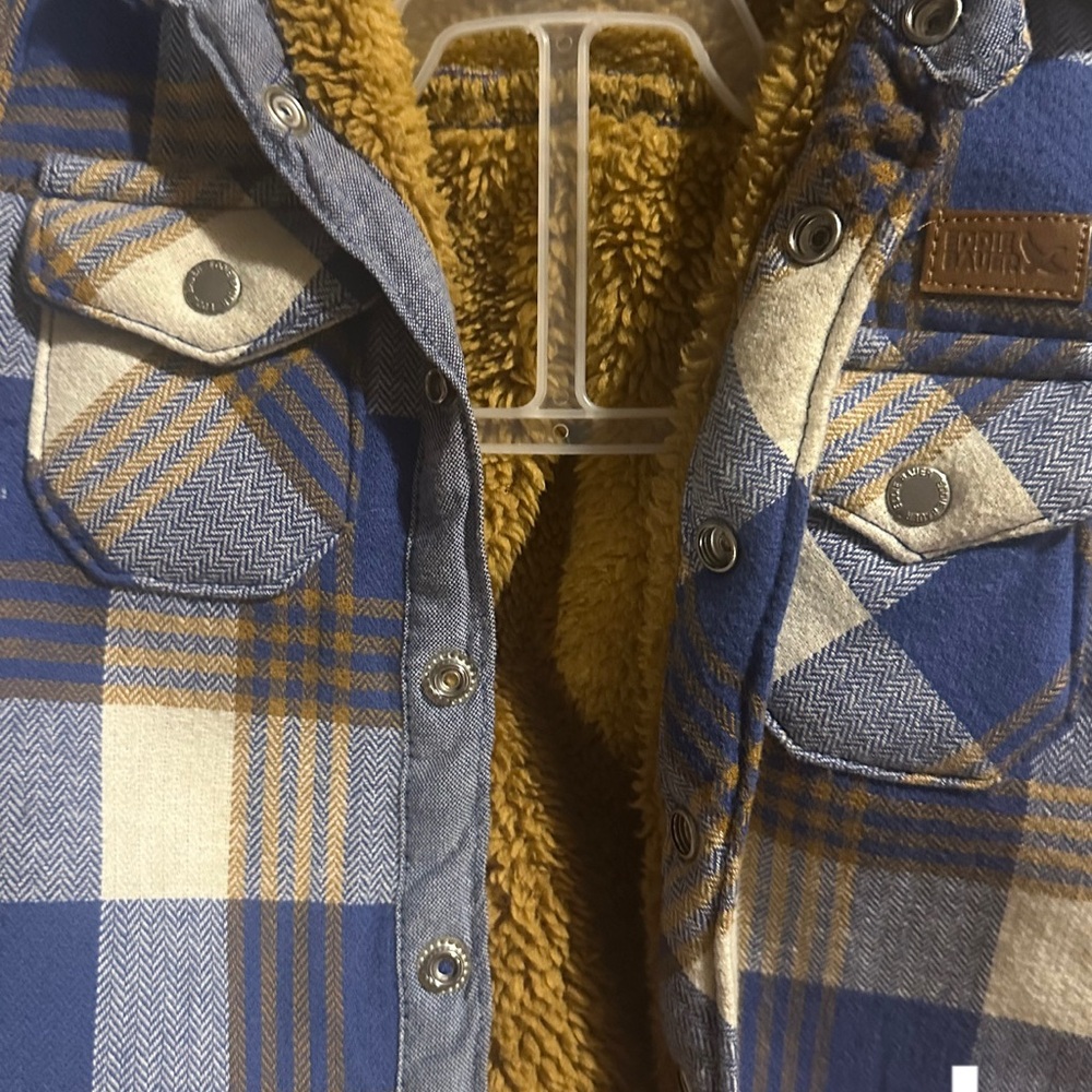 Eddie Bauer Kids Blue and Tan Plaid Jean Jacket